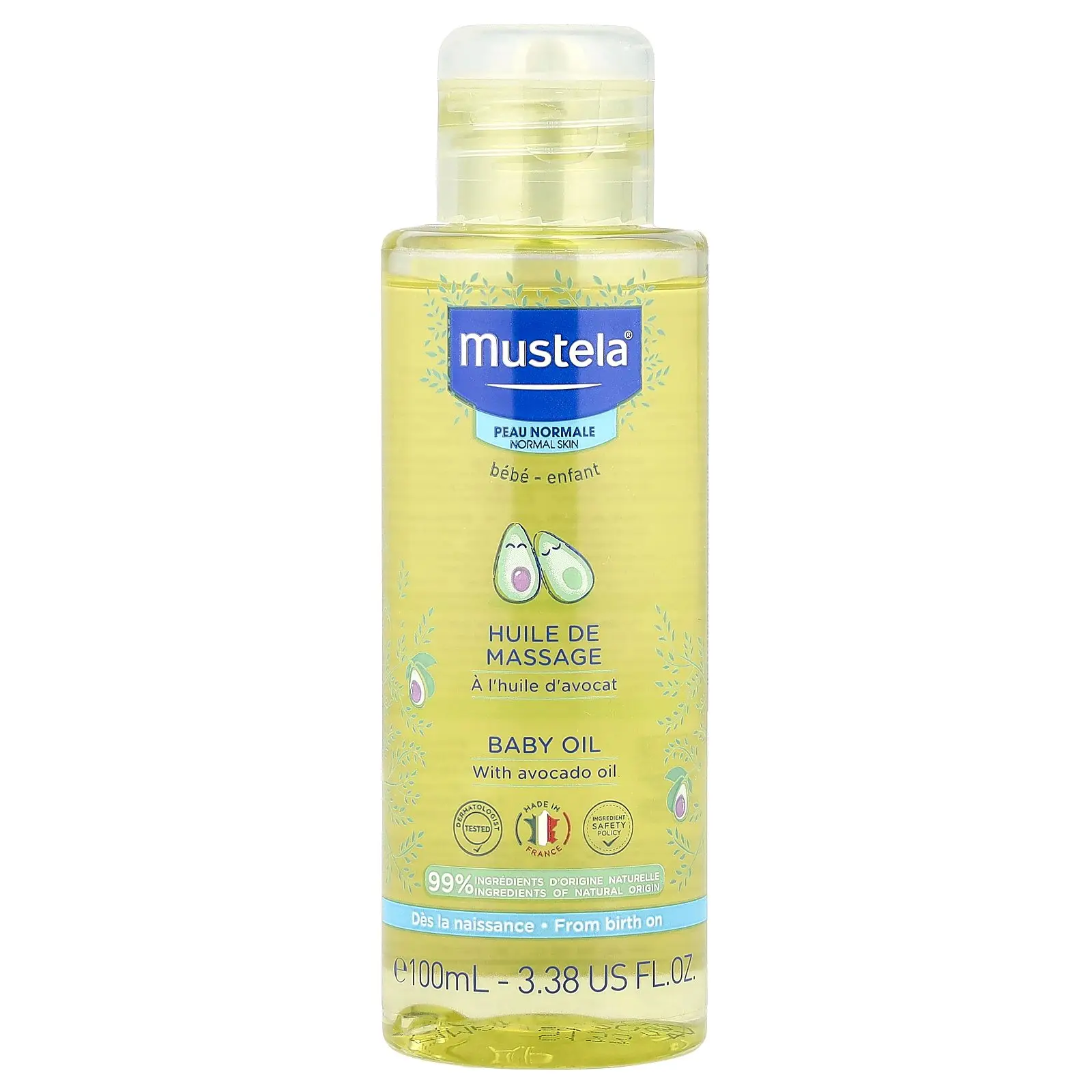 Mustela Baby Oil with Avocado Oil, 3.38 fl oz (100 ml)