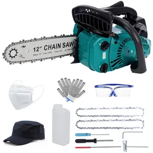 Lightweight 12 Inch Gasoline Chainsaw with Safety Gloves, Goggles & Accessories - 2-Stroke 25CC Petrol Chain Saw for Tree Cutting, Branch Trimming & Firewood Preparation