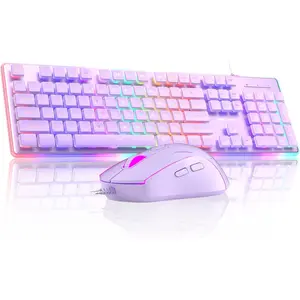 Creamy Gaming Keyboard and ,  104  RGB and 6 Speed RGB  Combo, Pudding Keycaps Silent  Keyboard for /PC/Laptop//Windows/Office