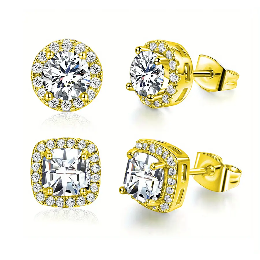 2 pair Earrings VVS 18K Gold - plated.Cubic Zirconia Earrings for Men and Women.Platinum - plated Stylish Earrings.mother's day gift clean girl jewelry TikTokShopBlackFriday
