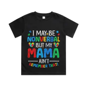 I May Be Non Verbal But My Mama Aint Autism Awareness Kids Cotton T-shirt, Graphic Print Round Neck Short Sleeve Casual Tee for Boys Girls Colorblock Tee