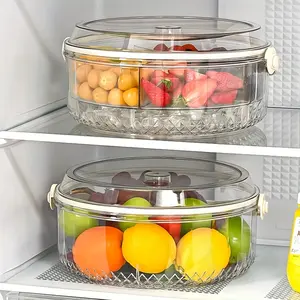 Transparent separate vegetable serving tray with lid anddipping section for parties,outdoor picnics,catering revolving fruit trays, refrigerator chilled tote basket, suitable for snacks, shrimp, travel take-away food containers, refrigerator storage boxes