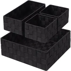 Woven Storage Baskets for Organizing, Small Black Baskets Cube Bin Container Tote Organizer Divider for Drawer, Closet, Shelf, Dresser, Set of 4
