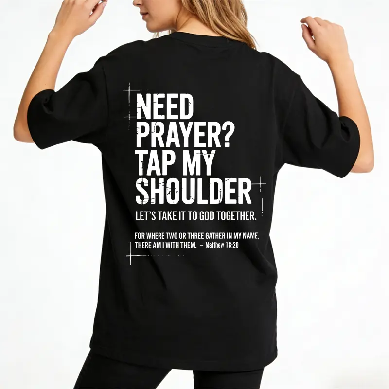 Women's Christian Graphic T-Shirt, Baggy 'Need Prayer' Soft Cotton Fabric Top with a Ribbed Crew Neck