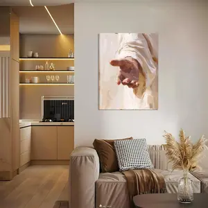 Framed Jesus Canvas Wall Art Christian The Hand of God Wall Decor Painting for Church Prayer Room Living Room Home Decor Religious Bible Pictures Posters Prints