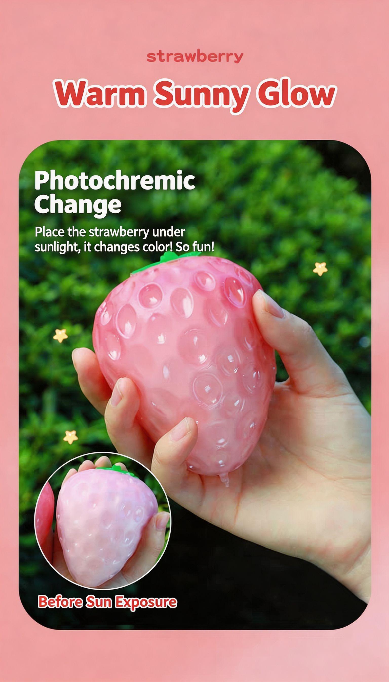 2PCS Color Changing Strawberry Squishy  Stress Relief Fidget Toy   Fruity Fidget Toy for Stress Relief & Sensory Play for Kids & Adults | Super Satisfying Squeeze