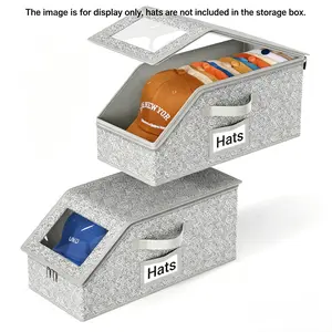 Baseball Cap Storage Box, 2 Counts Stackable Hat Storage Box, Durable Hat Storage Organizer with Lid, Home Organizer for Bedroom, Closet, Living Room