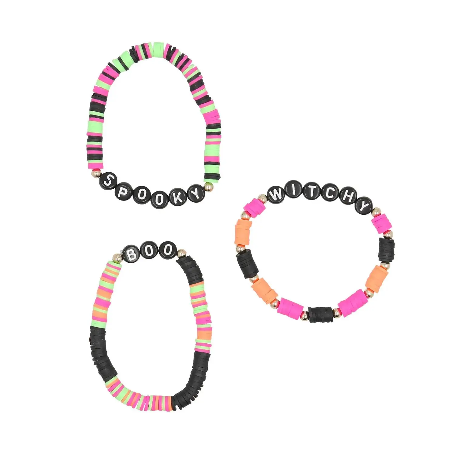 Halloween Spooky, Boo & Witchy Disc Bead Bracelets - 2 1/4", 12 Pieces
