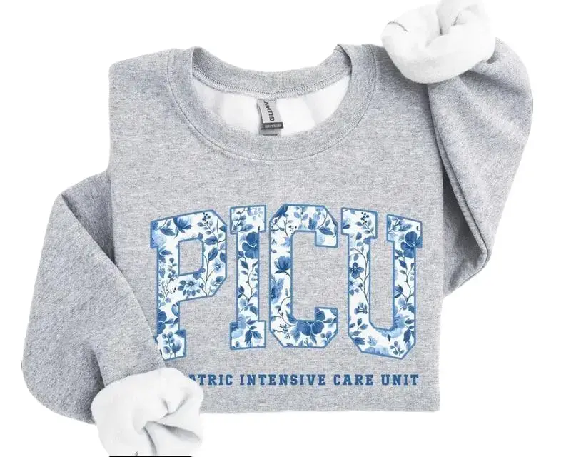 PICU Nurse Sweatshirt & Short Sleeve T-SHIRT, Pediatric Intensive Care Unit Sweater, Blue Toile Pediatric ICU Nurse Crewneck, PICU Grad Gifts, Peds Nursing Team