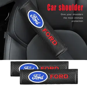 Leather Ford Design Seatbelt Shoulder Pad, Soft Breathable Anti-Slip Eco-Friendly Material, Fits Ford Focus Mustang F-150, Car Accessory