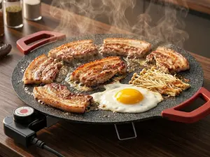 1800W Extra Large Upgrade Portable Korean Electric Grill with Smokeless Non-stick Baking Pan, Adjustable Temperature Control, Universal Grilling Pan, Suitable for Home Cooking,Outdoor Picnic Essentials（Complimentary Kitchenware Gift Set）