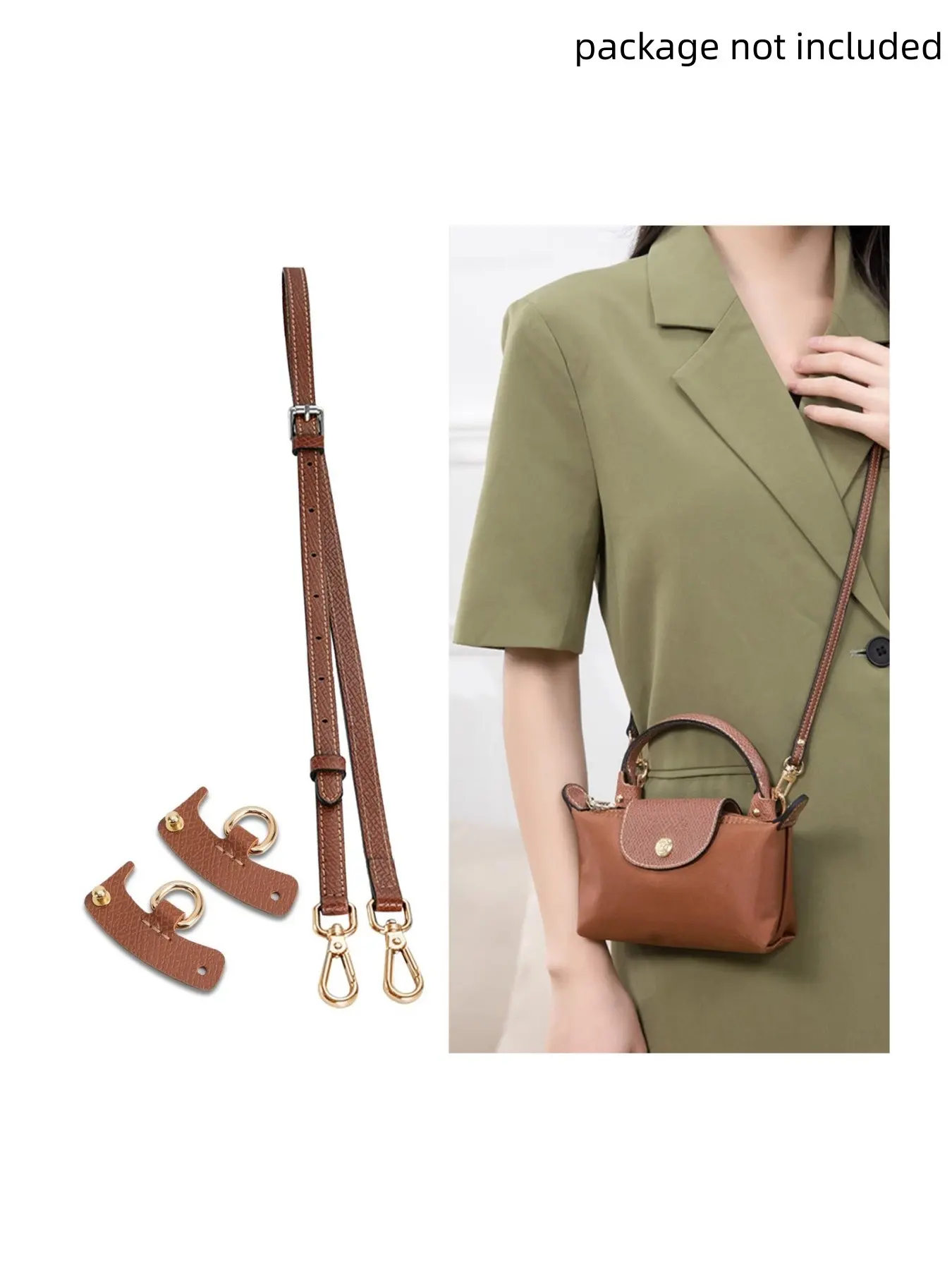 Replacement accessories for MINI tote bag, adjustable shoulder strap, Purse accessory, for MINI handbags, including leather modification buckle and shoulder strap, no need for punching, suitable for crossbody or shoulder