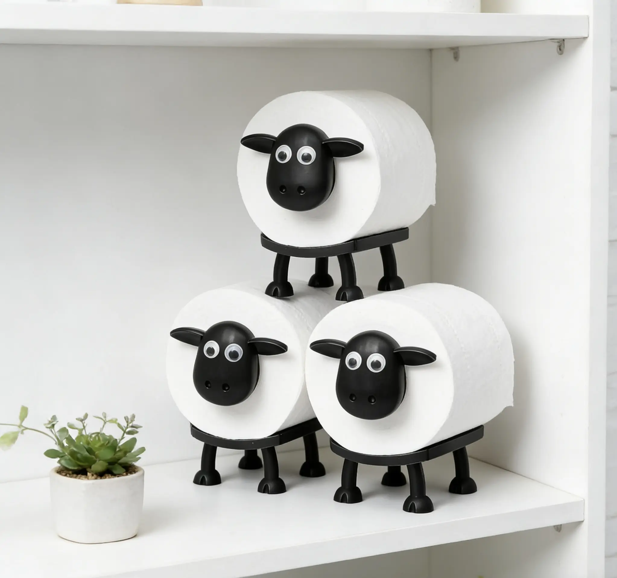 3PCS Funny Sheep 3D Printed Plastic Tissue Holder Set - Wall Mount Bathroom Gadgets, Household Items Roll Holders & Dispensers, Cute Organized Home Decor for Bathroom Toilet Paper & Kitchen Rolls, Plastic Holders & Dispensers