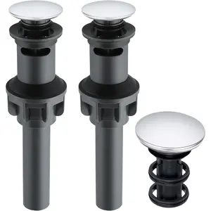 2 Pack Pop Up Drain Stopper with Overflow, Push and Seal Pop Up Drain Stopper for Faucet Vessel, Anti-Explosion & Anti-Clogging pop up Plunger Bathroom Sink Drain Assembly, Polished Chrome