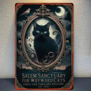 Aluminum Vintage Wall Decor 8x12 Inch Retro Home Bar Cafe Man Cave Kitchen Art Salem Sanctuary Sign for Wayward Cats