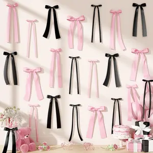 40 count  Black Bow Party Decorations, Black  Bows Wall Decor, DIY Ribbon Satin Bows Photo Backdrop for Women Girls  Bachelorette  Bridal Shower Room Bedroom Halloween Party Decor