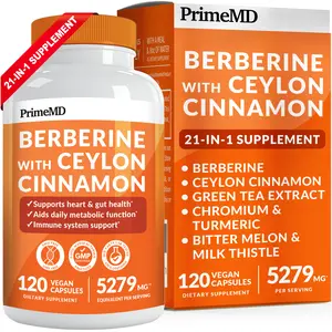 21-in-1 Berberine Supplement with Ceylon Cinnamon - Berberine 1500 mg with Chromium, Bitter Melon and Green Tea Extract - Berberine 5X with 5279 mg (120 ct) Edible Fitness