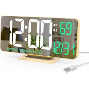 Desk Clock for Bedroom Accessories 6.7in  Digital  Clock with Dimming,12/24h, Date, Day of Week, Temp, LED Clock, Modern Digital Calendar Clocks for Living Room Essentials