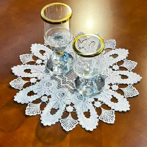 Elegant Polyester Lace Placemat, Hand Embroidered Table Mat, Victorian Decorative Oval Place Mat, Small Desk Pad for Dining Room, Classic Aesthetic Handmade Embroidery