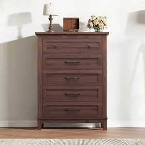【GARVEE】5 Dresser for Bedroom, 41" Tall Dresser, Vertical Drawer Dresser with Storage Freestanding, Wooden Closet Dresser Storage Dresser Chest for Living Room, Bedroom, Entryway, Walnut