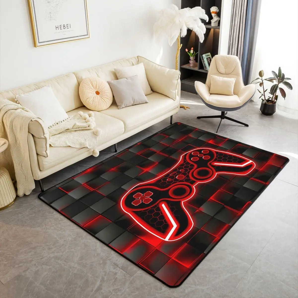 Gamer Area Rug Red and Black Rugs Living Room Bedroom Room Decor Gaming Ombre Decorative Rug Set Square Indoor Floor Mat