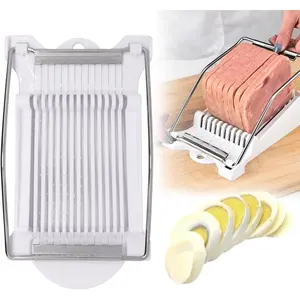 Heavy Duty Egg Slicer for Hard Boiled Eggs, Food Cutter with 14 Stainless Steel Wires, Suitable for Spam Soft Fruit Strawberry Luncheon Meat Home Use, 1Pcs White