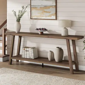 Garvee 71 Inch Rustic Farmhouse Console Table, Heavy Duty Wood Sofa Table for Large Sectional, Vintage Style Entryway and Hallway Table in Rustic Brown Finish