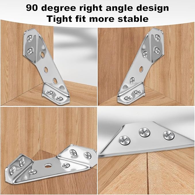 Spring Home Improvement Must-Have 20PCS Universal Stainless Steel Corner Bracket, Premium Angle Bracket with Screws, Triangular Furniture Corner Connectors for Wood Furniture, Drawers, Cabinets, Tables, and Chairs