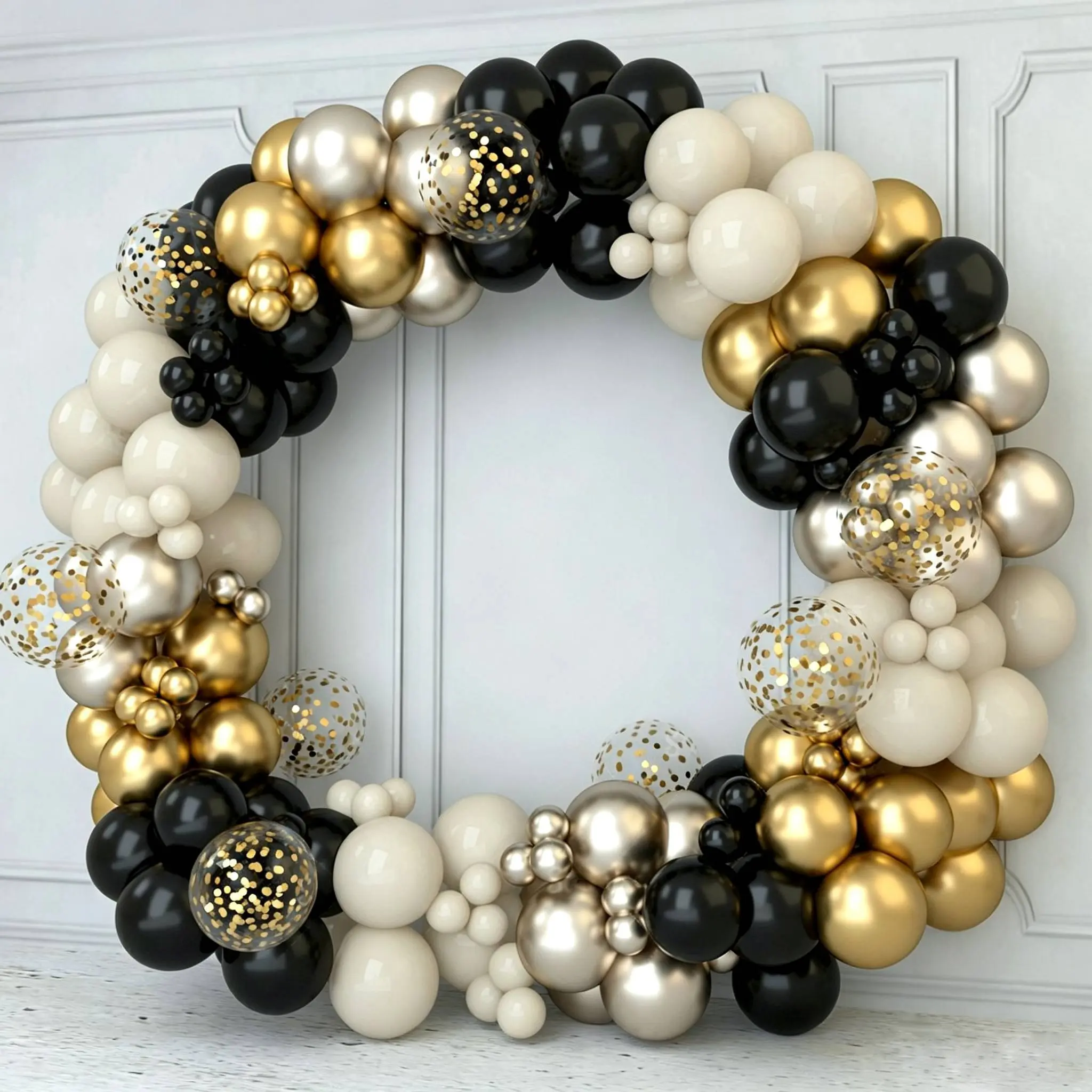 152Pcs Black White Metallic Gold Balloon Garland Arch Kit, Round Wreath Balloon Set for Birthday Anniversary Graduation New Year Party Decorations