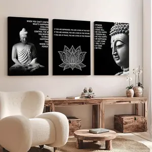 3 Pieces Framed Canvas Paintings and Posters Inspirational Buddhist Quotes Poster,Buddha Home Decoration,Home Wall Decor Art