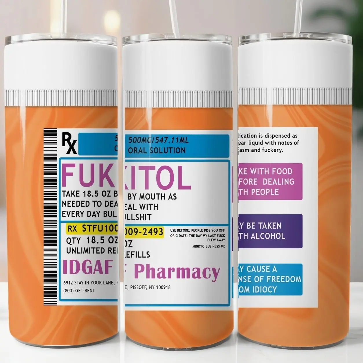 FUKITOL 20oz Tumbler, Prescription Water Bottle, Fake Pill Bottle Cup, Adult Tumbler, Adult Gift, Fuckitall Cup