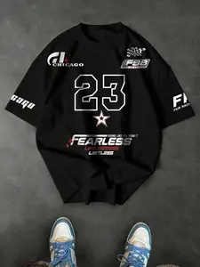 Men's 'fearless' Racing Style Loose Fit T-Shirt, #23 Chicago/f98 Graphic, Lightweight Polyester, Casual Daily Wear
