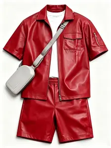 Party High-End PU Leather Short Top + Shorts Set, Summer New Streetwear, Casual Fashion, Perfect Gift for Boyfriend