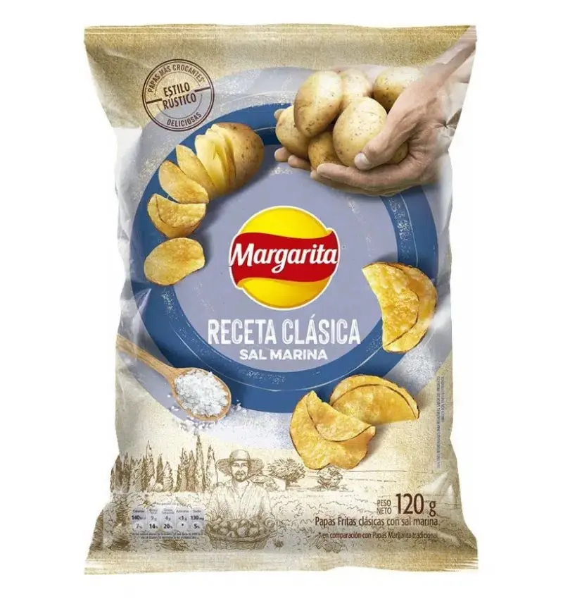 Papas Margarita Classic Sea Salt Potato Chips 120g (4.23 oz) – Simple Recipe with 4 Ingredients – Imported from Colombia