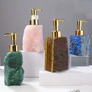 Rose Quartz Soap Dispenser with Stainless Steel Pump 0.84 Oz-1.1 Oz Crystal Dispenser for Kitchen Bathroom