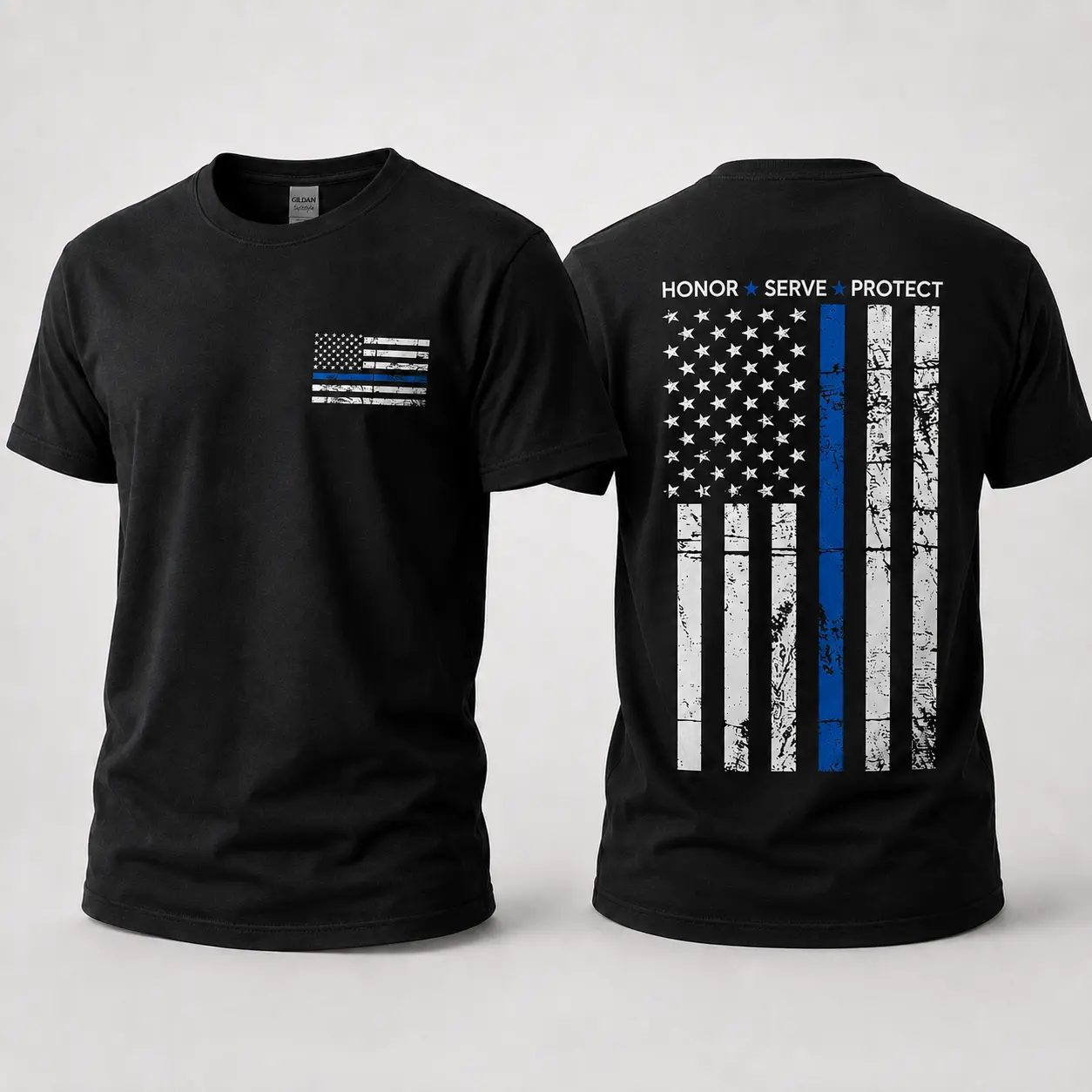Honor Serve Protect T-Shirt, Thin Blue Line Distressed Flag Tee for Police Supporters, Patriotic Law Enforcement Appreciation Shirt, First Responder Pride Apparel Design