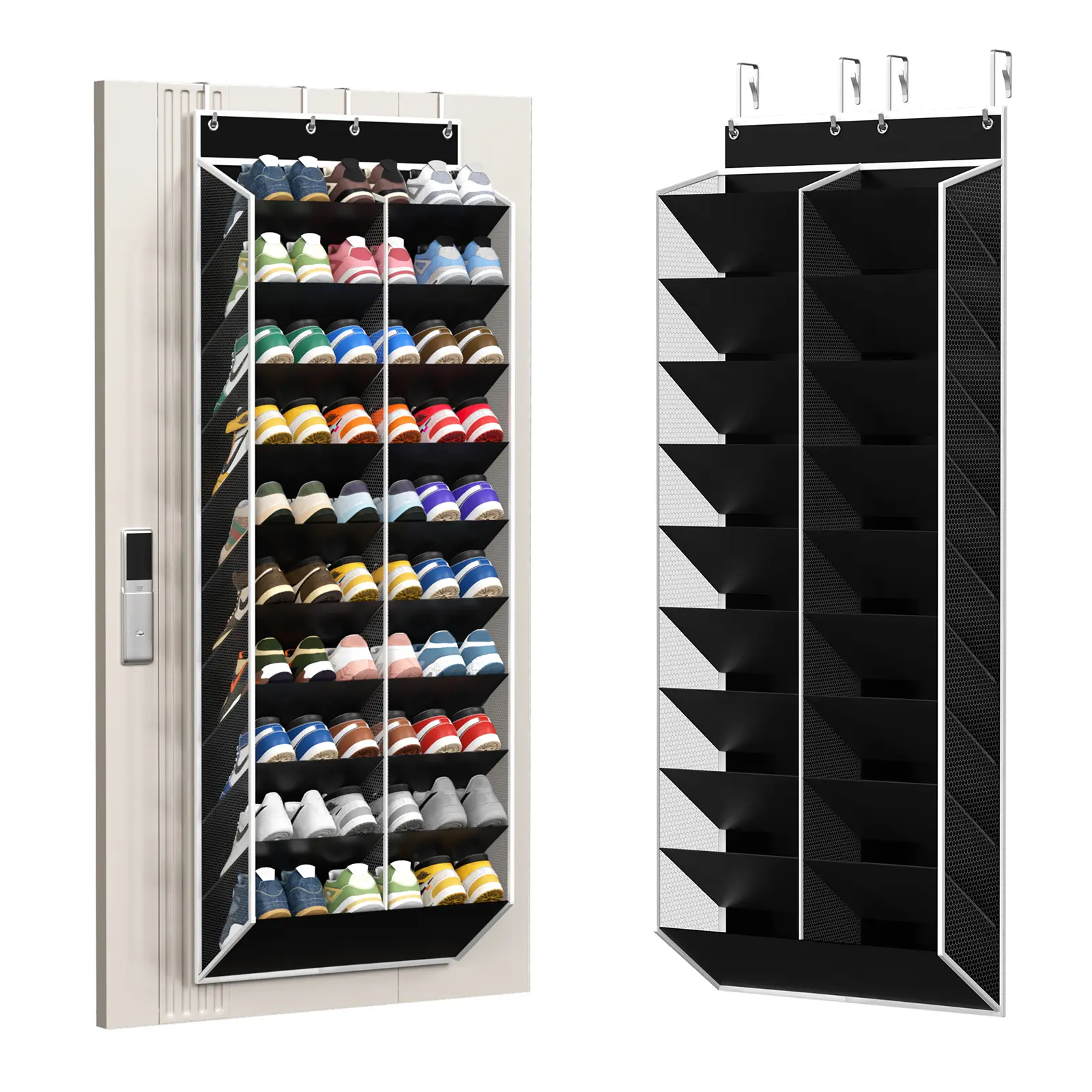 30 Pairs Over the Door Shoe Organizer, 10 Teir Hanging Shoe Rack with 20 Wide Deep Pockets, Mesh Door Shoe Holder for Sneakers, Boots