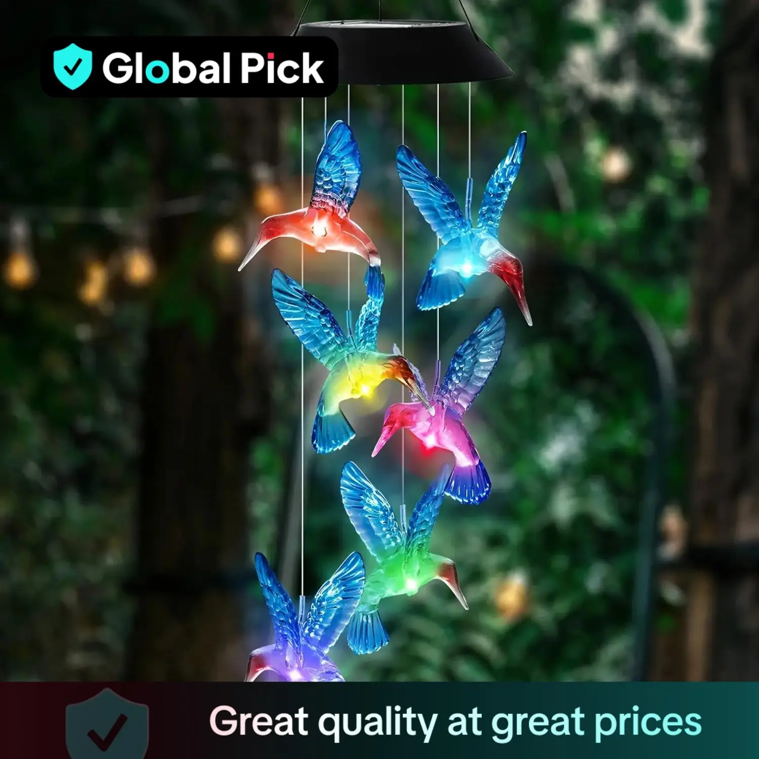 Creative Bird Design Solar Wind Chimes, Summer Color Changing Hummingbird LED Twinkle Lights, Outdoor Garden Decorative Solar Light, Home Decor, Windc