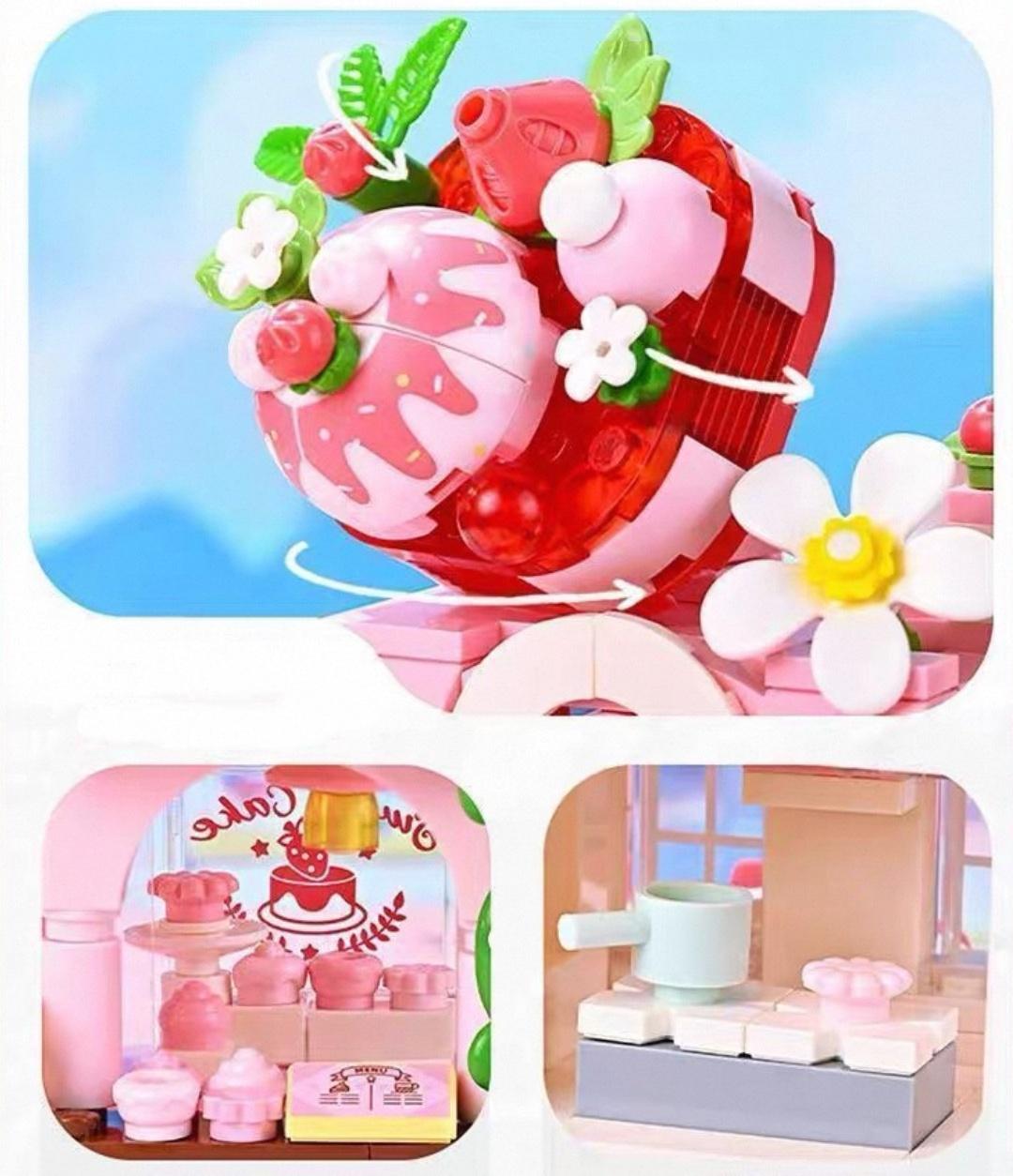 MINISO Lego Sets Building Blocks Toys,Strawberry Dessert Shop, Retro Pizza Shop, Starry Sky Art Museum , Little Panda Boutique Educational Bricks Toy,Fun Construction Set,Adorable Mini Designs for Creative Play,Holiday Gifts for Kids Adults 7"(1pc)