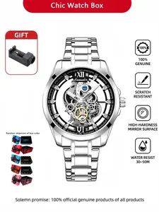 Men's Stainless Steel Watch, Silver Color Case & Band, Analog Quartz Movement, Casual Style, All Seasons Wear, Perfect Gift Choice