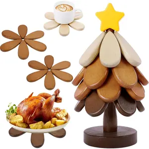 Wooden Tree Trivets for Hot Dishes,Tree Shape Trivet Set of 4 for Hot Pot Pans,  Coasters for Bowls Teapots Drinks Plates,  Table Decor(Walnut )