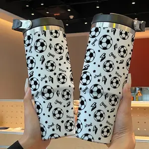 30oz Insulated Handheld Cup with Soccer Graffiti Pattern, Perfect for Hot & Cold Beverages, Durable Stainless Steel Travel Mug, Insulated Travel Drinkware for Gifting