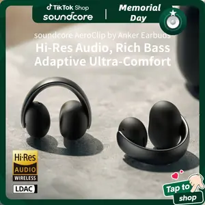 [Refurbished]#tiktokshopmemorialday,soundcore AeroClip by Anker, Open-Ear Earbuds, Clip-On Headphones, Adaptive Comfort, Clear Calls with 4 Mics and AI, Stable Fit, 12mm Drivers for Powerful Bass, Hi-Res, Open-Ring Design