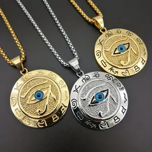 1pc Ancient Egyptian Eye of Horus Pendant Necklace for Men - 18K Gold Plated Plated Zinc Alloy & Iron, Funky Hip Hop Jewelry with Intricate Eagle Head Design, Symbol of Protection & Wisdom, Holiday Gift for St. Patrick’s Day, Easter, Carnival