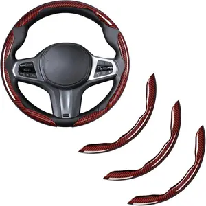 Carbon Fiber Steering Wheel Cover, Snap on Car Steering Wheel Cover Set Accessories 3pcs Wrap Grip Non Slip Protector Universal Glossy Red car  steering  wheel  cover