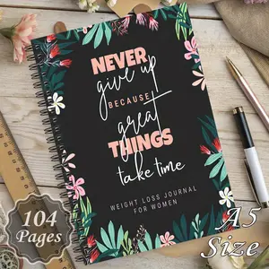 1 Weight Loss Plan and Health Diary - 12 Weight Lists, Body Measurement, Fitness, Sleep and Nutrition Logs - Floral Design Notebook, Scrapbook Handmade Set for Building Healthy Habits
