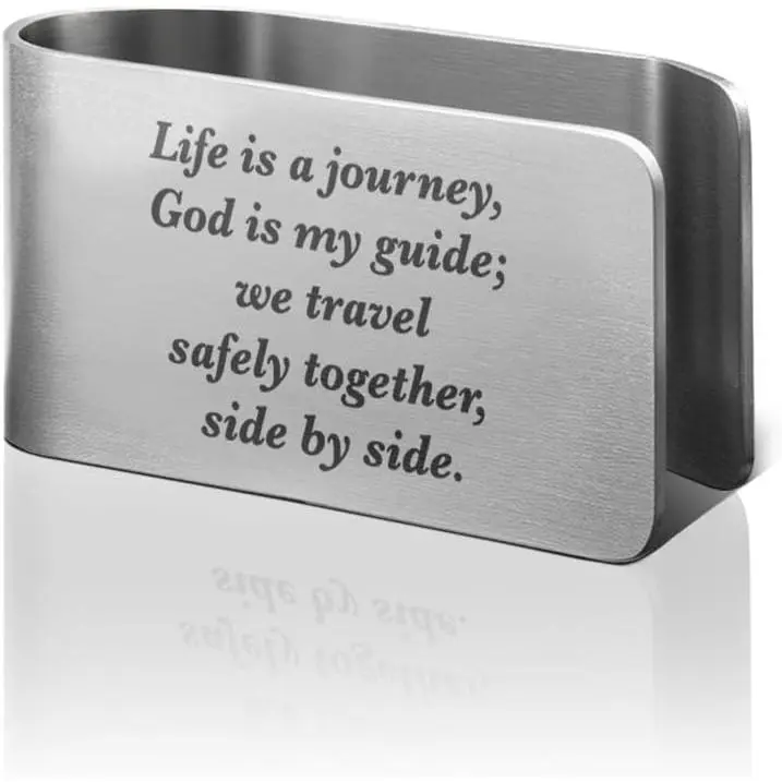 Life is A Journey God is My Guide We Travel Safely Together Side by Side Engraved Stainless Steel  Visor Clip, Drive Safe  Accessories, Guardian Angel Gifts for Family  Couple