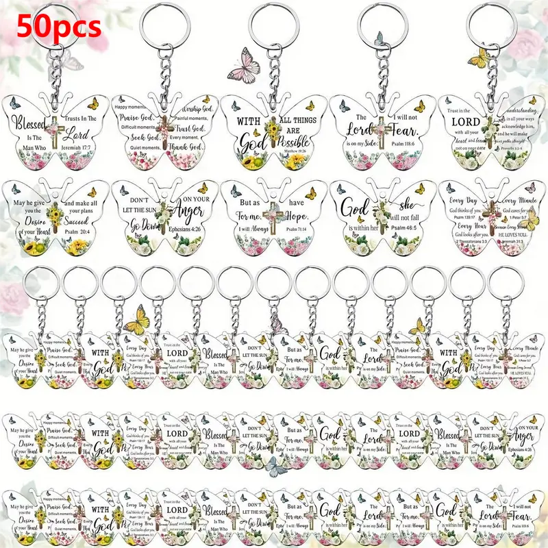 50pcs Christian Party Favor Mini Bible Verse Keychain Gifts Religious Scripture Keychain Gifts for Women Mom Mother's Day