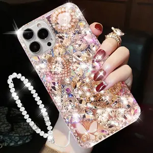 for  16 Pro Max Glitter Bling Case,Cute Luxury 3D Sparkle Crown  Rhinestones    with Lanyard Wrist Strap Women Girls Phone Case for  16 Pro Max 6.9",
