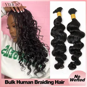 YWIGS Loose Wave Bulk Hair Extensions for Braiding No Wefted Natural Color 100g Per Bundle